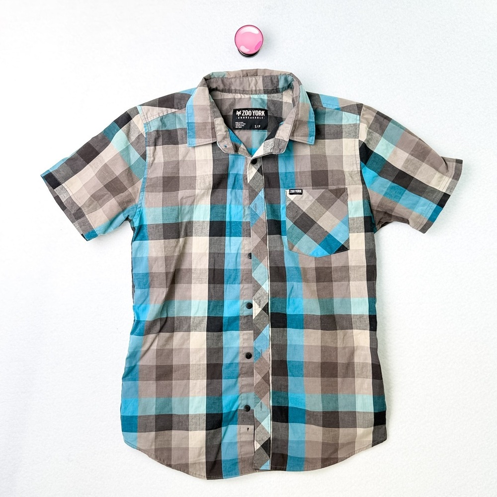 Zoo York Plaid Button Up Shirt Skate Streetwear Blue Gray Casual Men's Small
